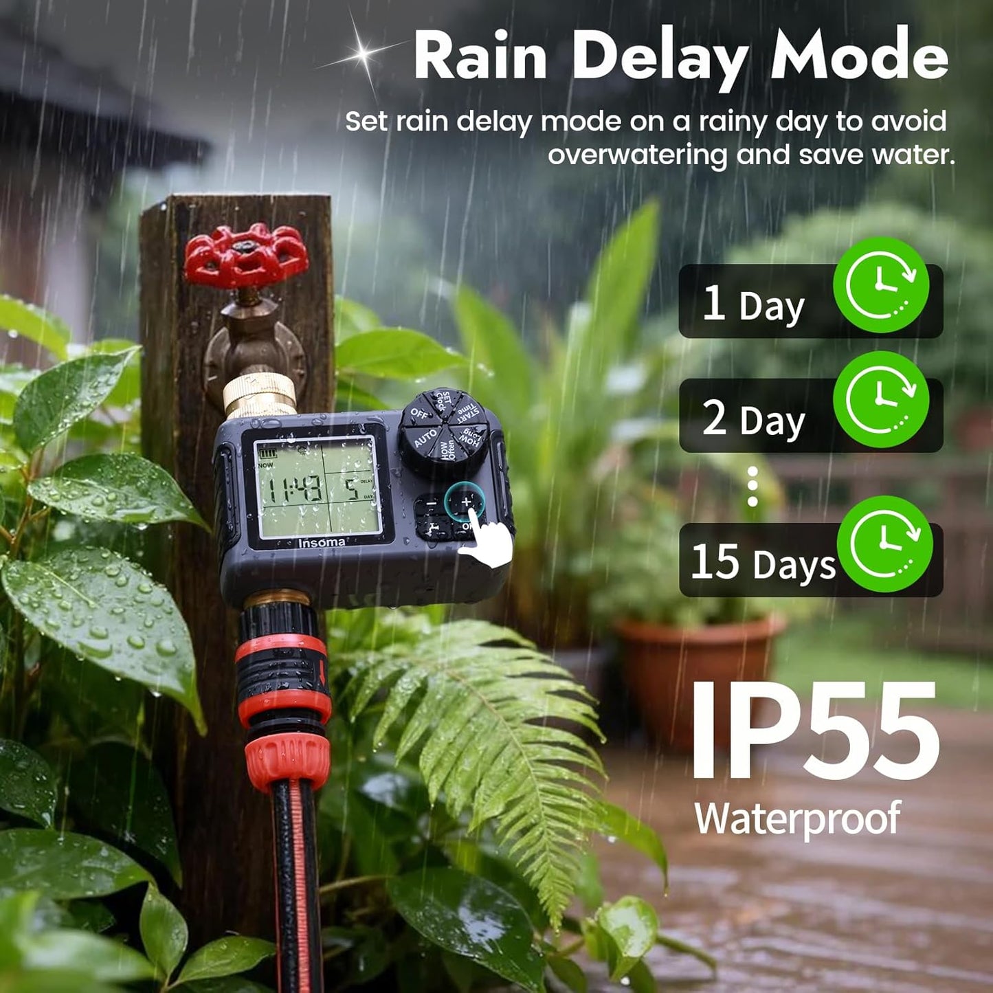 Water Timer - Programmable Sprinkler Controller with 100% Metal Pipe | Auto/Manual/Rain Delay for Garden