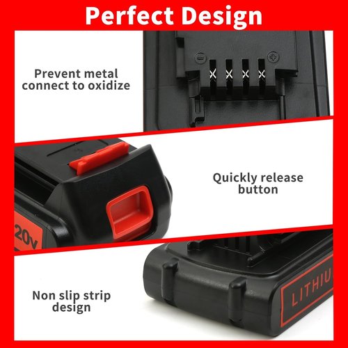Black and Decker 4.0Ah Lithium Replacement Battery - Extended Runtime for 20V Max Tools | 2-Pack