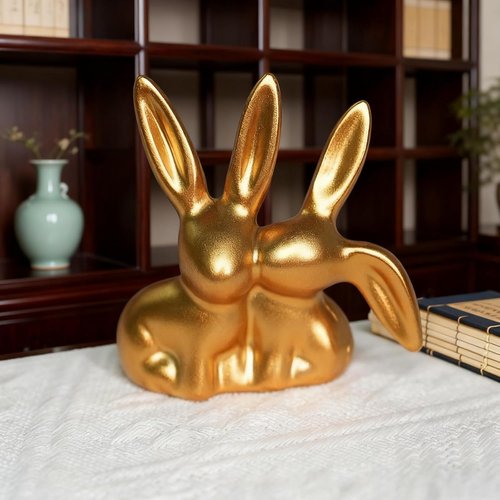 Golden Couple Bunny Figurine - Unique Resin Statue for Home & Office Decor | Perfect for Easter, Christmas & More