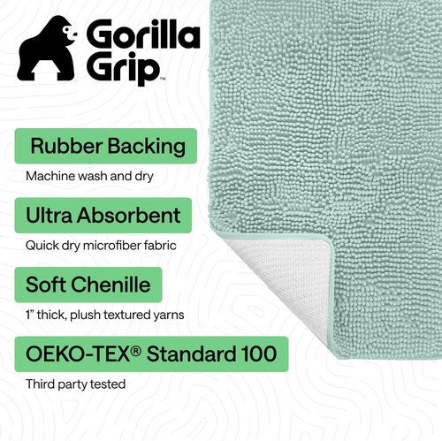 GORILLA GRIP Bath Rug Mat - Thick Soft Chenille Microfiber | Quick-Dry & Washable, 24x17, Seablue
