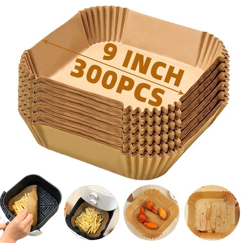 300PCS Air Fryer Liners Disposable for 5-8QT Air fryer,9 Inch Square Air Fryer Parchment Paper Liners for COSORI 5 6QT,Ninja 5/5.5 QT AF141/181,Paris Hilton 6-Quart,Chefman,Cuisinart,Instant Pot
