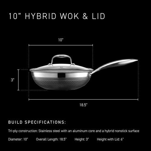 HexClad Hybrid Nonstick 10-Inch Wok - Stay-Cool Handle, Dishwasher Safe & Oven Safe Up to 900°F