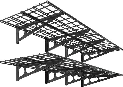 FLEXIMOUNTS Heavy Duty Garage Shelving - 2-Pack 24"x72" Wall Mounted Storage Rack | 1400lbs Capacity, Black