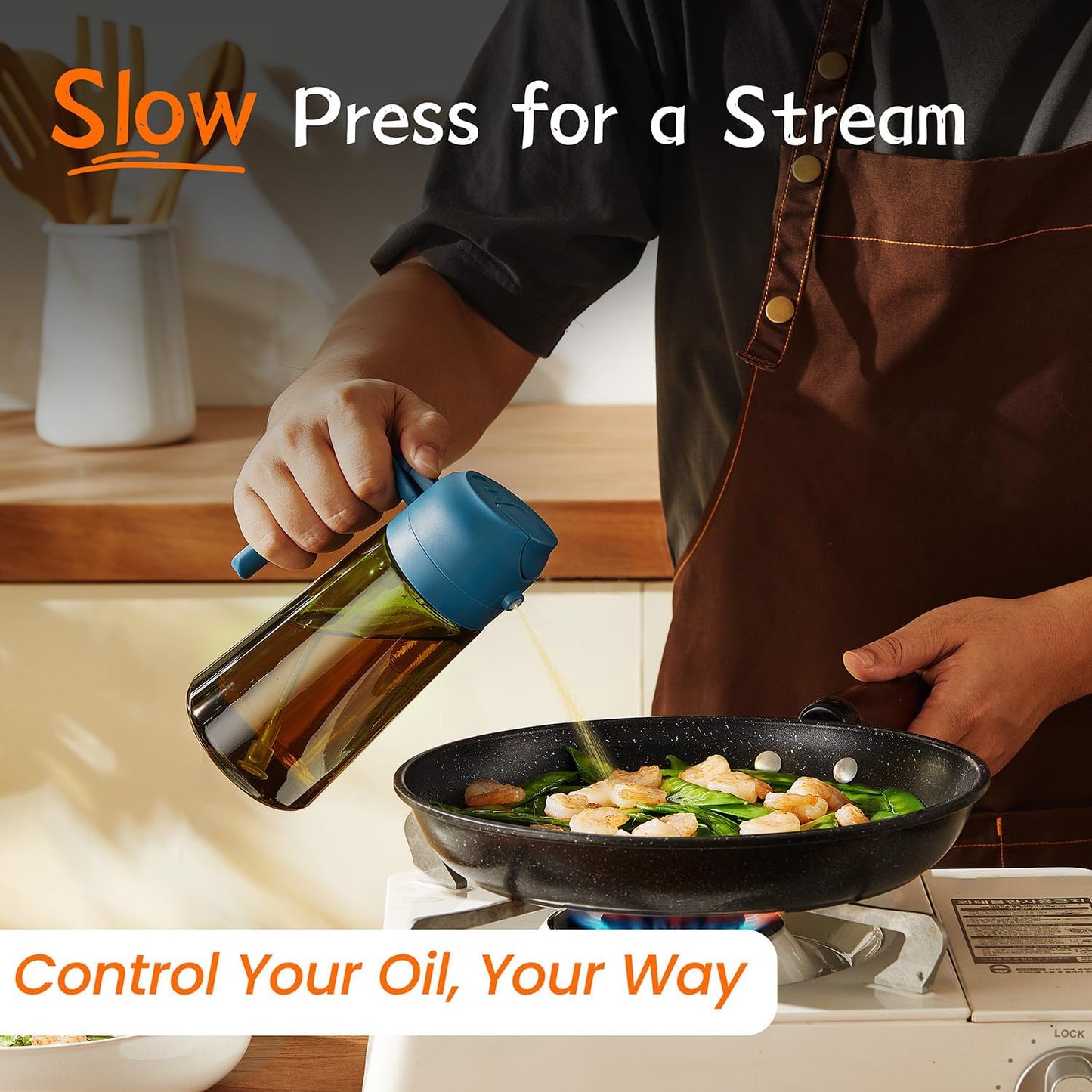 TrendPlain - Olive Oil Dispenser Bottle | 16oz Kitchen Gadget & Air Fryer Accessory - Black & Navy