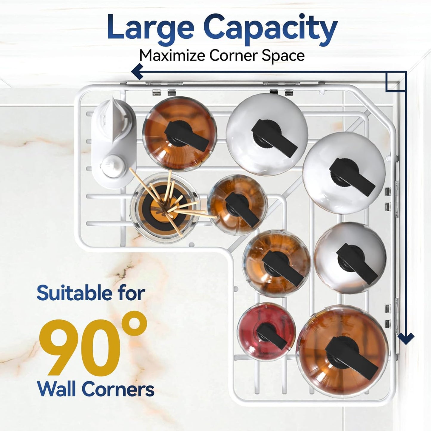YASONIC Corner Shower Caddy - 5-Pack Rustproof Stainless Steel Organizer with Soap Holder | No-Drill, White