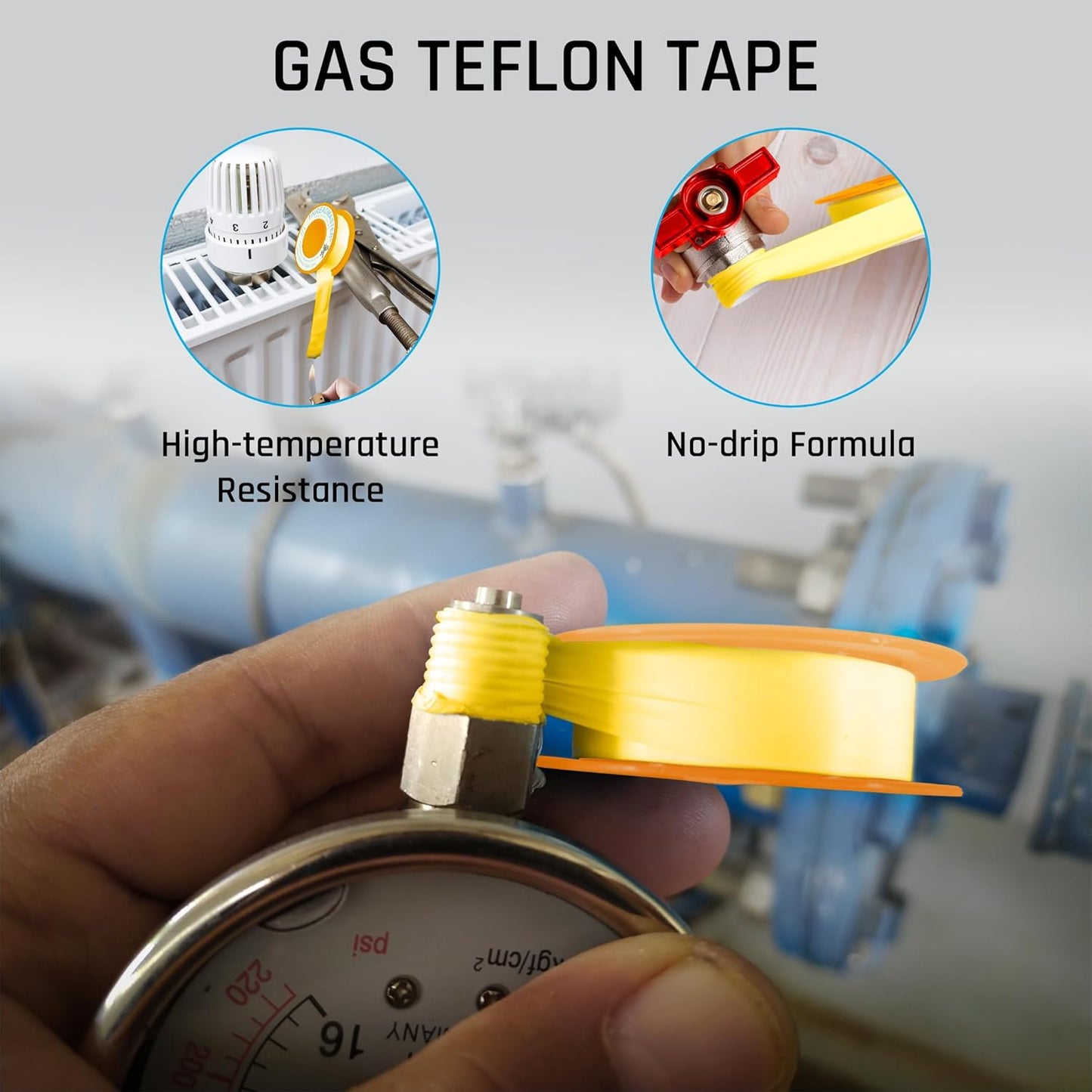 TAPEWELL Yellow Gas Pipe Thread Sealant Tape - 1/2" Width | Ideal for Propane & Natural Gas
