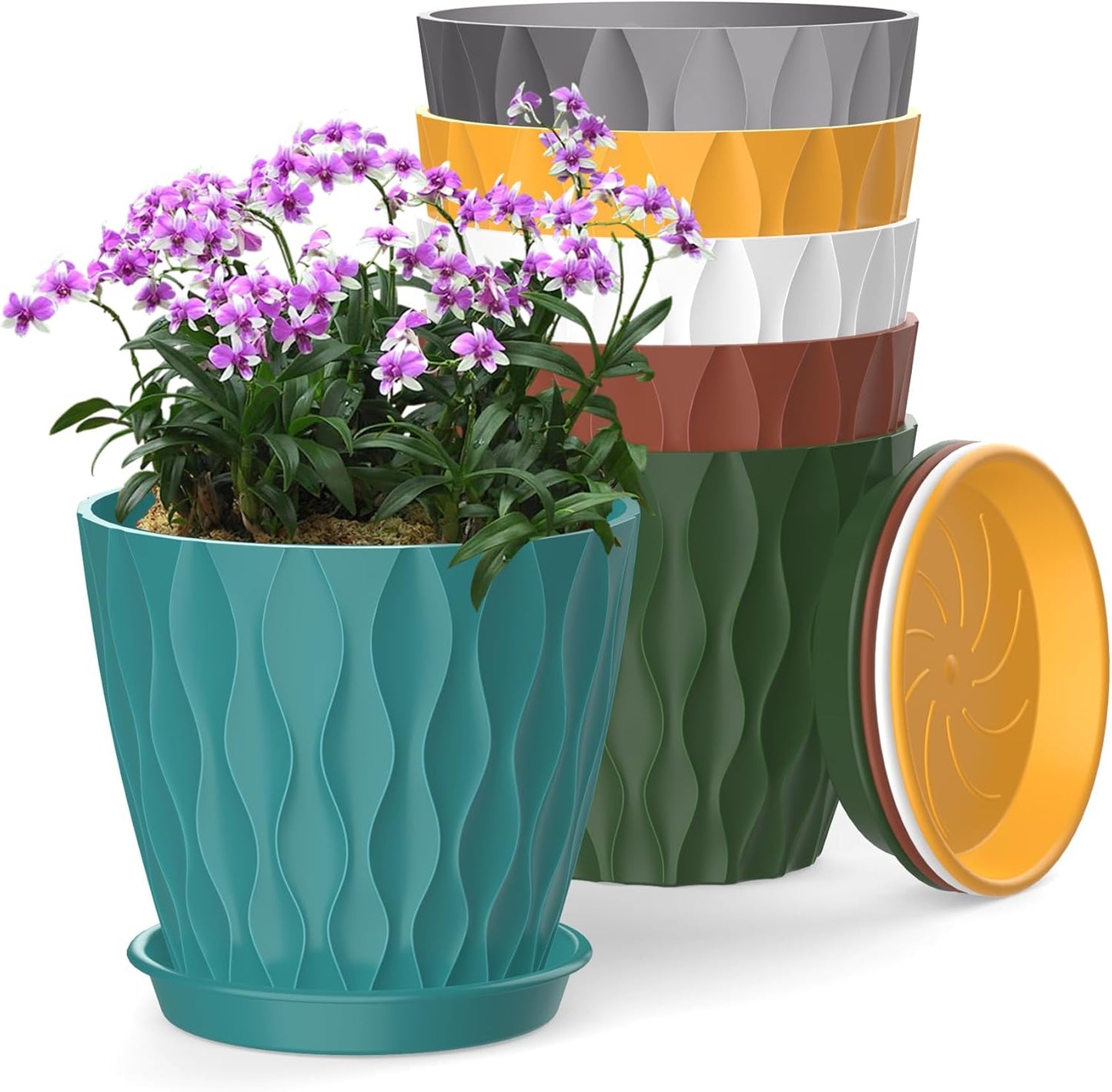 Skiennix 6-Inch Plant Pots - Colorful Indoor Planters with Drainage Holes & Trays | Perfect for Succulents & Herbs
