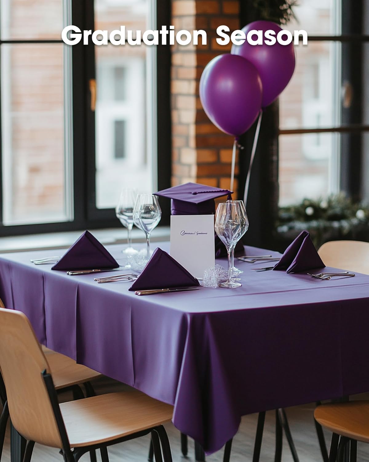 Pureegg Disposable Plastic Tablecloths - 8 Pack, 54 x 108 Inch, Leakproof & Sturdy for Graduation Party - Purple