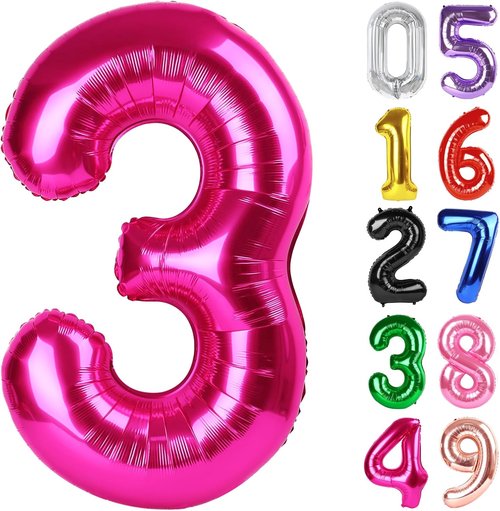 Hot Pink Number 3 Balloon - 40 Inch 3rd Birthday Celebration Decoration for Kids & Adults