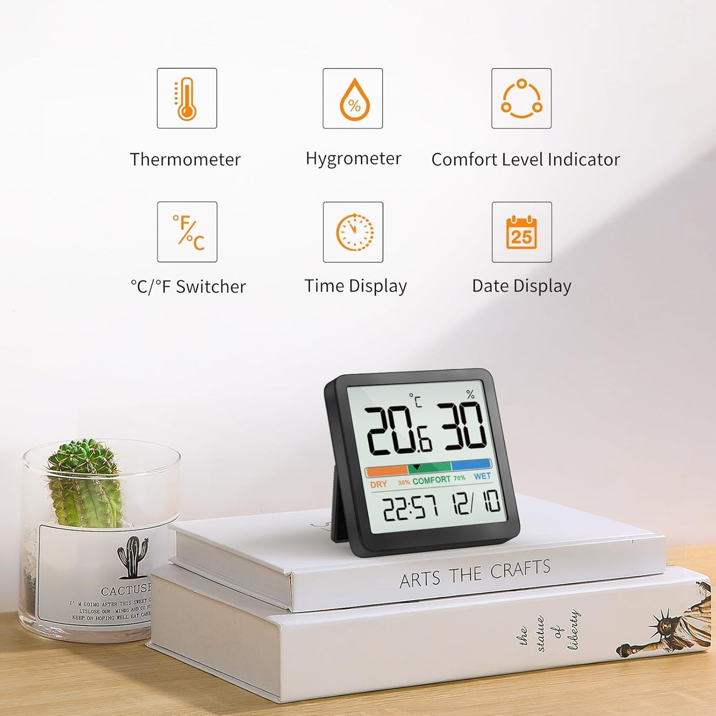 NOKLEAD Mini Digital Thermometer Hygrometer - Accurate Indoor Temperature & Humidity Monitor | Comfort Indicator & Clock