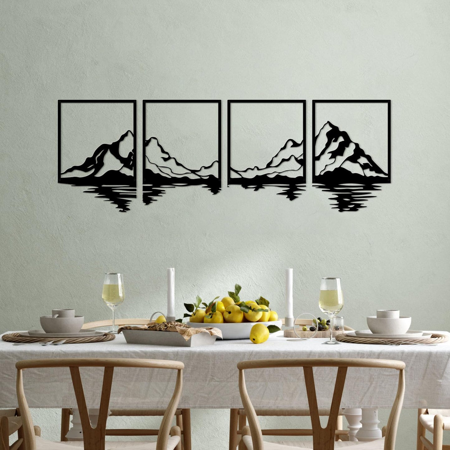 ESTART 4 Pcs Metal Mountain Wall Art, Large Mountains Wall Decor, Mountain Forest Decorative Painting Suitable For Living Room Bedroom Office Indoor And Outdoor (Mountains Rivers Large)