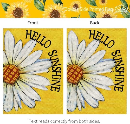 CROWNED BEAUTY Summer Garden Flag - Double-Sided Daisy Design | 12x18 Inches Burlap Welcome Decoration (Yellow)