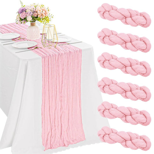 6 Pieces Pink Easter Spring 10FT Cheesecloth Table Runner Boho Gauze Fabric Table Runner Rustic Sheer Runner for Wedding Birthday Baby Shower Party Boho Table Decoration（Pink）