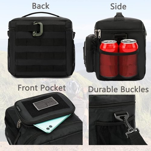 FlowFly Tactical Lunch Bag - Large Insulated Cooler Tote for Men & Women | MOLLE/PALS Webbing (Black)