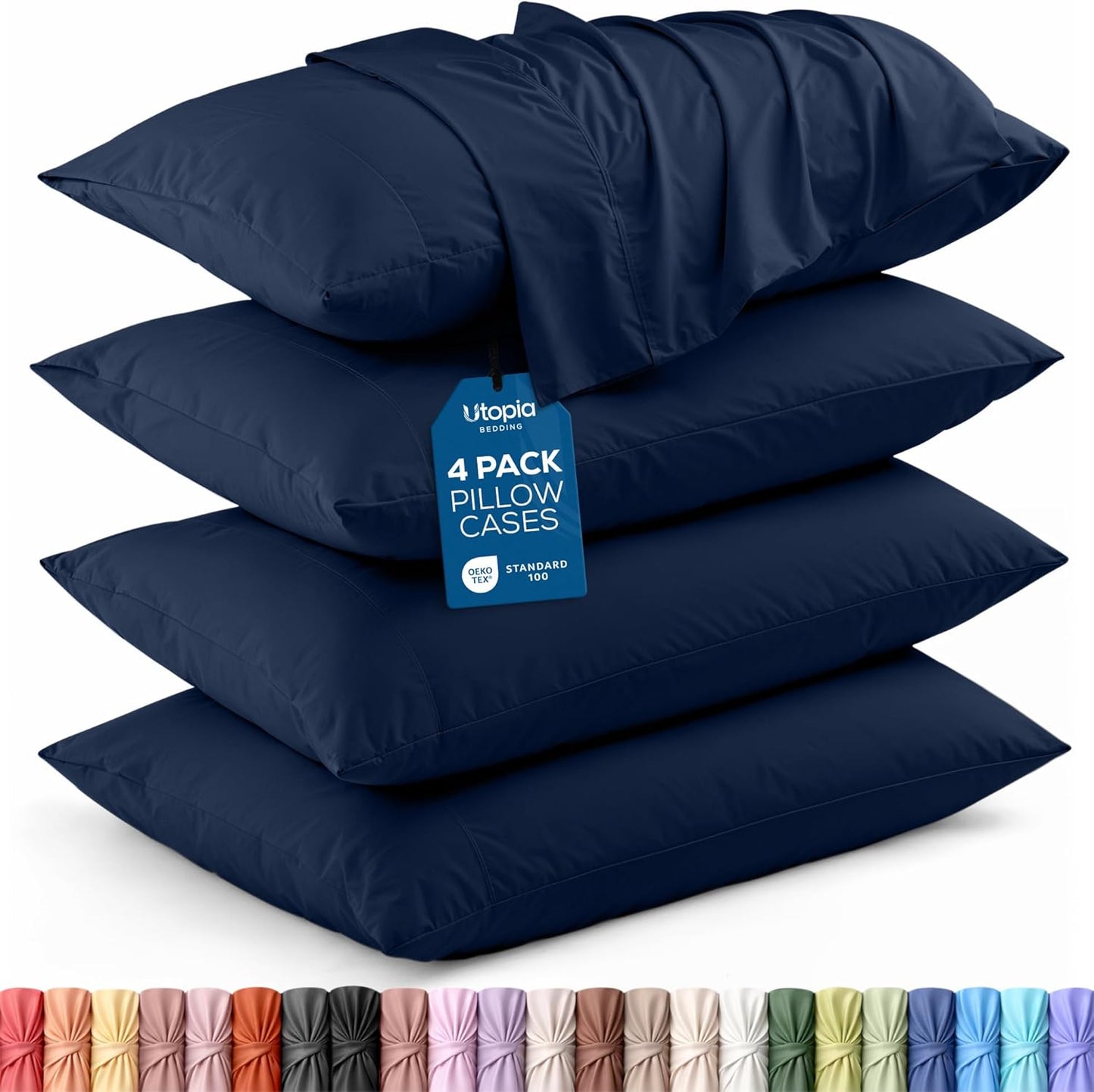 Utopia Bedding King Pillow Cases | 4-Pack Soft Brushed Microfiber | Fade Resistant 20 x 40 Inches (Navy)