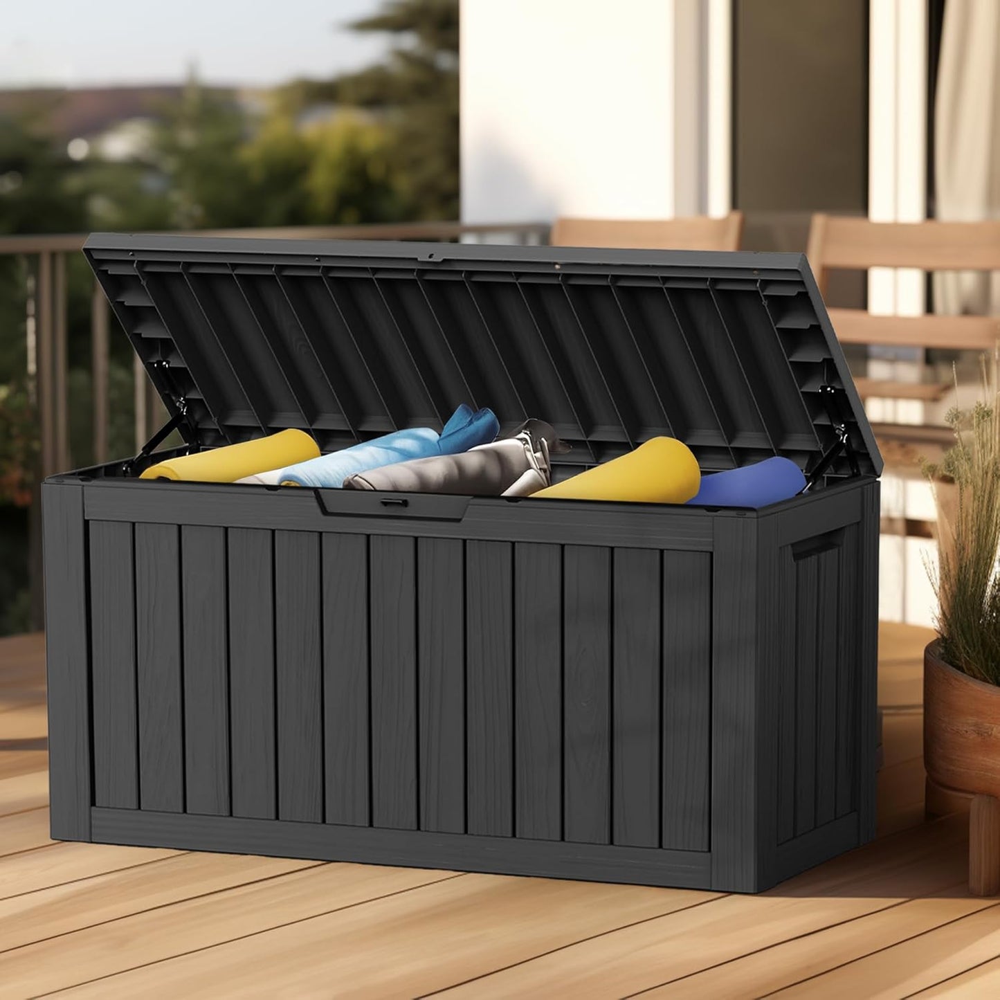 Skiennix 80 Gallon Outdoor Deck Box - Lockable Waterproof Storage for Garden Tools & Cushions | Black