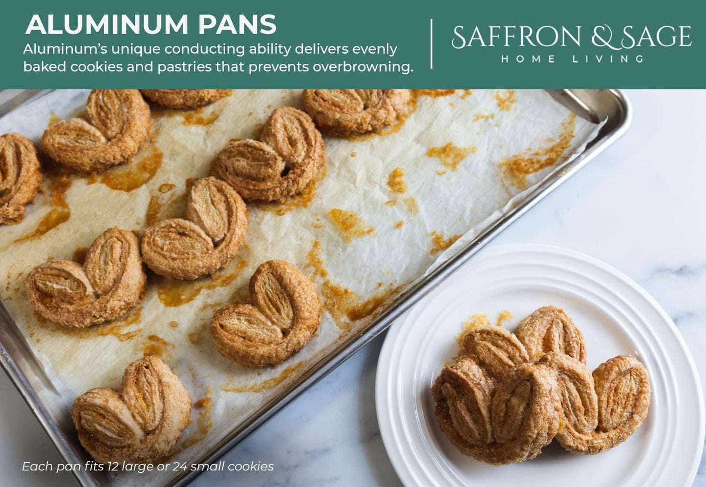 Saffron & Sage Home Living Commercial Quality Cookie Sheet Pan - 18x13 Heavy-Duty Aluminum Set (2 Pack)