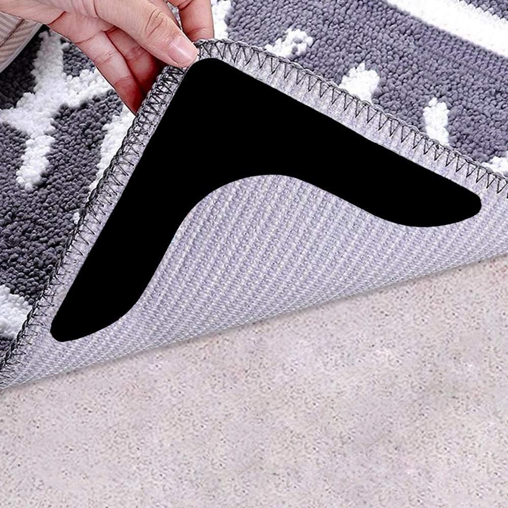 Skiennix Rug Grippers - Super Sticky Anti-Curling Carpet Tape | Non-Slip 8-Pack (Black)