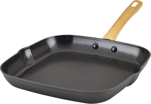 Farberware Forged Induction Ceramic Cookware - Nonstick 11-Inch Square Grill Pan | Dishwasher Safe, Black & Gold