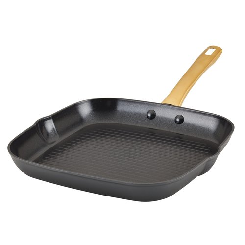 Farberware Forged Induction Ceramic Cookware Nonstick Square Grill Pan/Griddle Pan, Dishwasher Safe, Suitable for All Stovetops, 11 Inch - Black and Gold