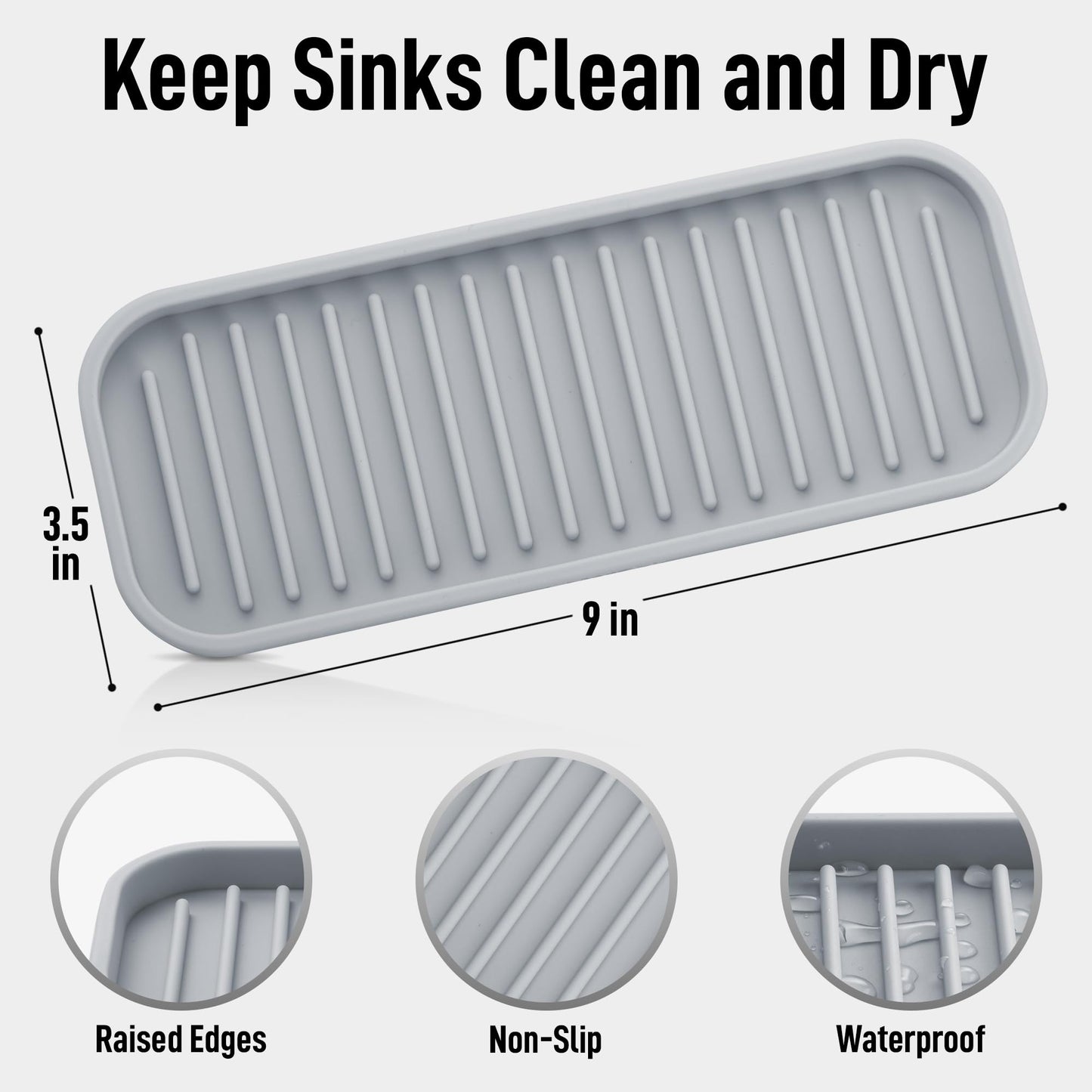 Zulay Kitchen (9x3.5in) Sponge Holder for Kitchen Sink - Flexible Heavy-Duty Multipurpose Sink Caddy - Counter Organizer for Kitchen, Bathroom, Makeup, Trinkets & More! (Grey)