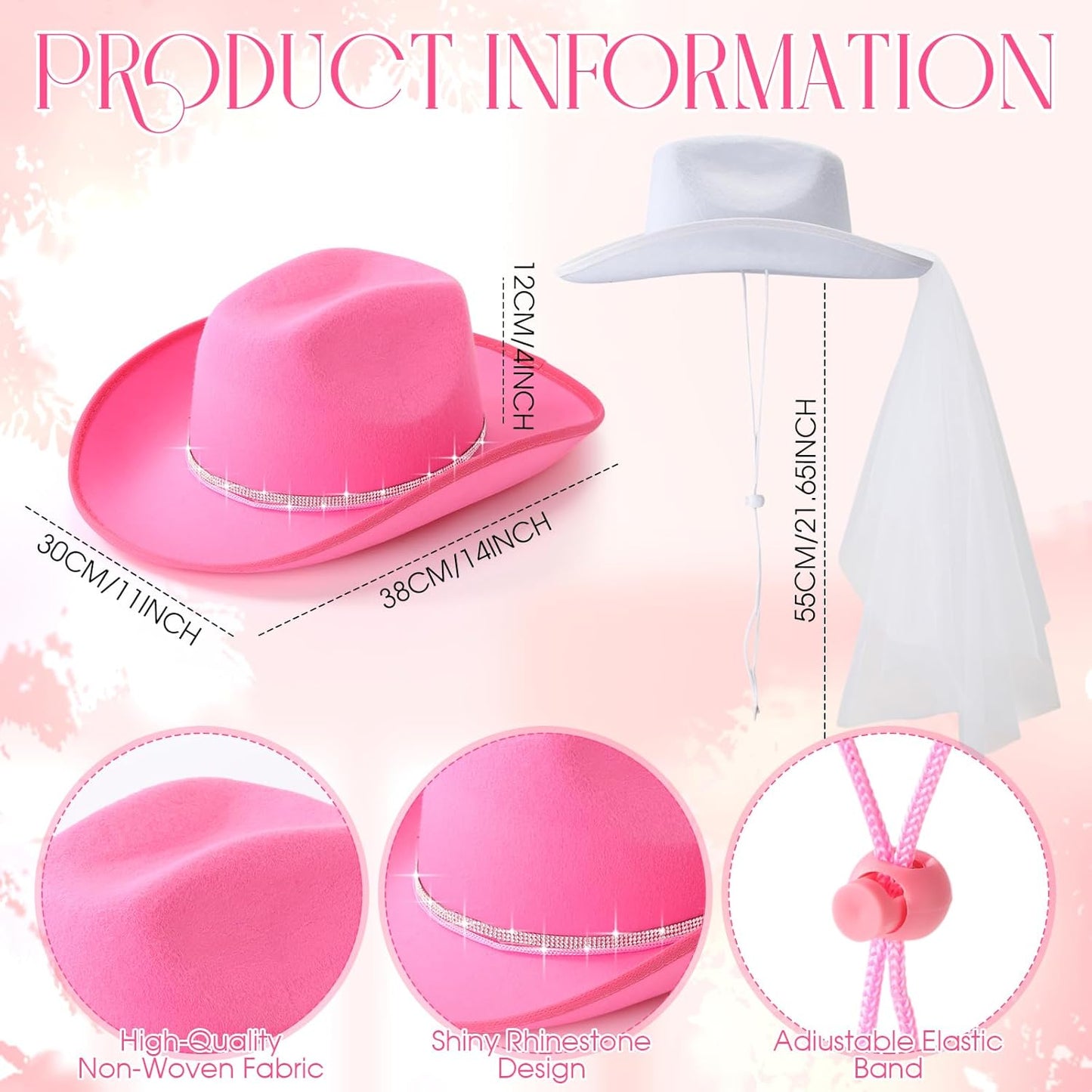 Unittype 12 Pcs Women Cowgirl Cowboy Hats Bachelorette Cowboy Hats for Bridal Shower Wedding Engagement Halloween Cosplay