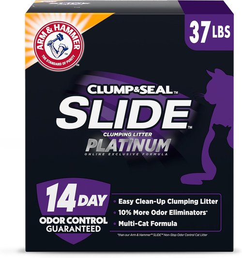 ARM & HAMMER Clump & Seal SLIDE Platinum Cat Litter - Easy Clean Technology & 14-Day Odor Control, 37 lbs