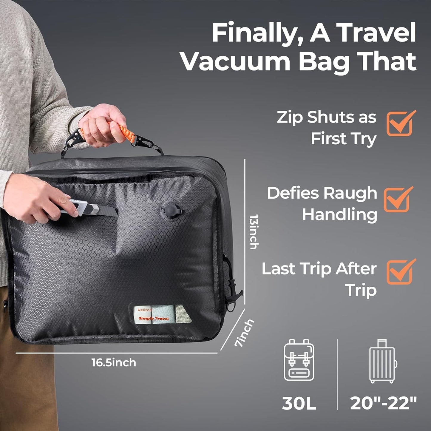 Relime Apex Series Vacuum Bags - Reusable Compression Travel Packing Cubes | 180° Open Design, Medium Size