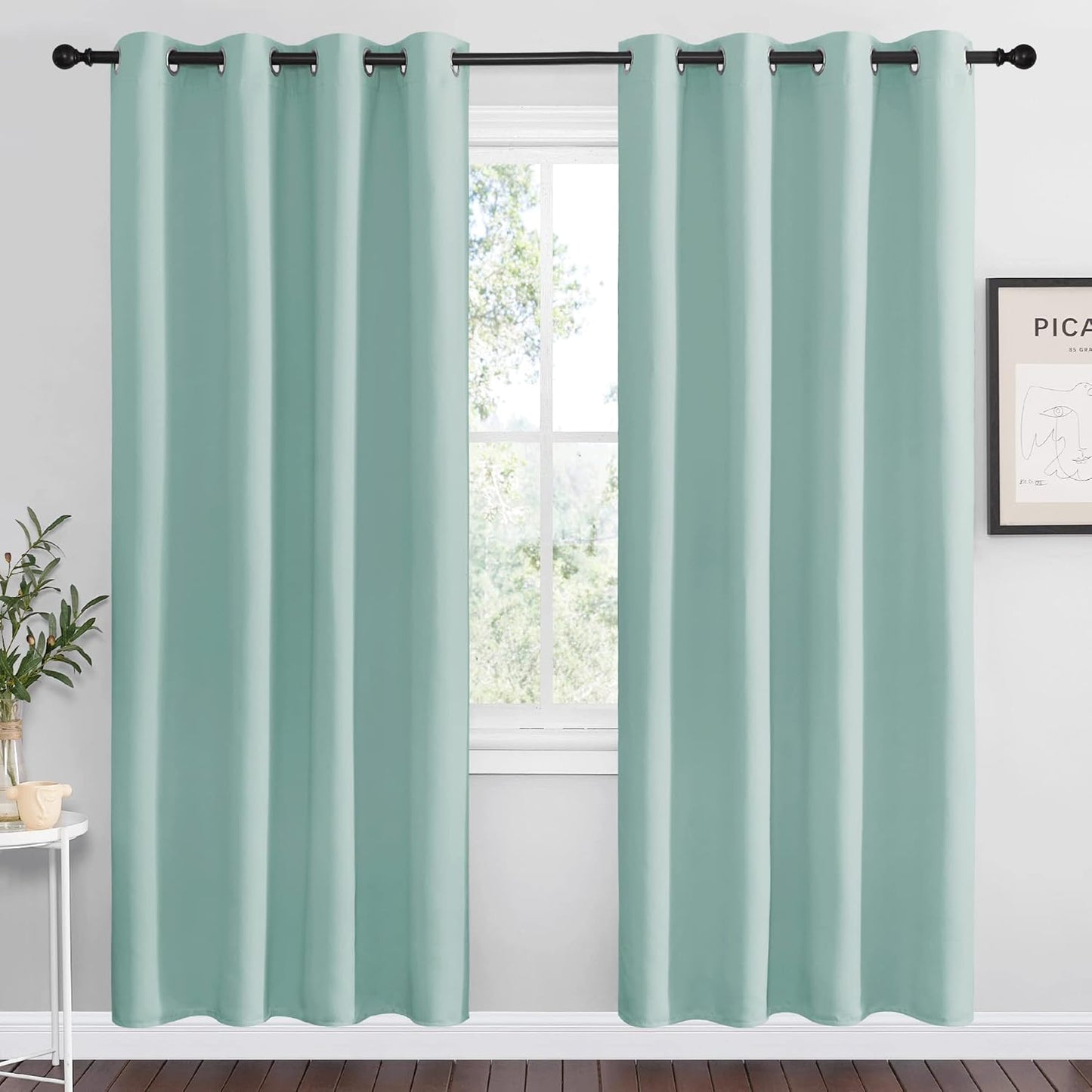 NICETOWN Aqua Blue Blackout Curtains - Sound Reducing & Heat Blocking | 55" Wide x 78" Long, 2 Panels