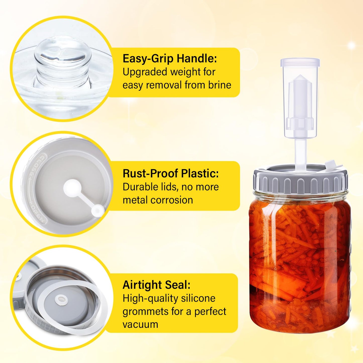 Singhoow 4 Pack Mason Jar Fermentation Kit Fermenting Lids with Airlocks and Glass Weights Wide Mouth Mason Jars Fermentation Supplies for Sauerkraut Pickles Kimchi (Jars Not Included)