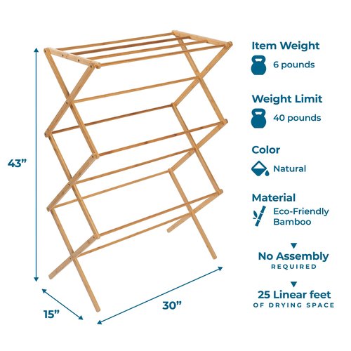 Honey-Can-Do Collapsible Bamboo Drying Rack – Sturdy & Foldable Laundry Drying Rack, Space-Saving & Portable Clothes Rack for Air-Drying Clothes, Towels, Blankets & Delicates, Indoor & Outdoor Use.