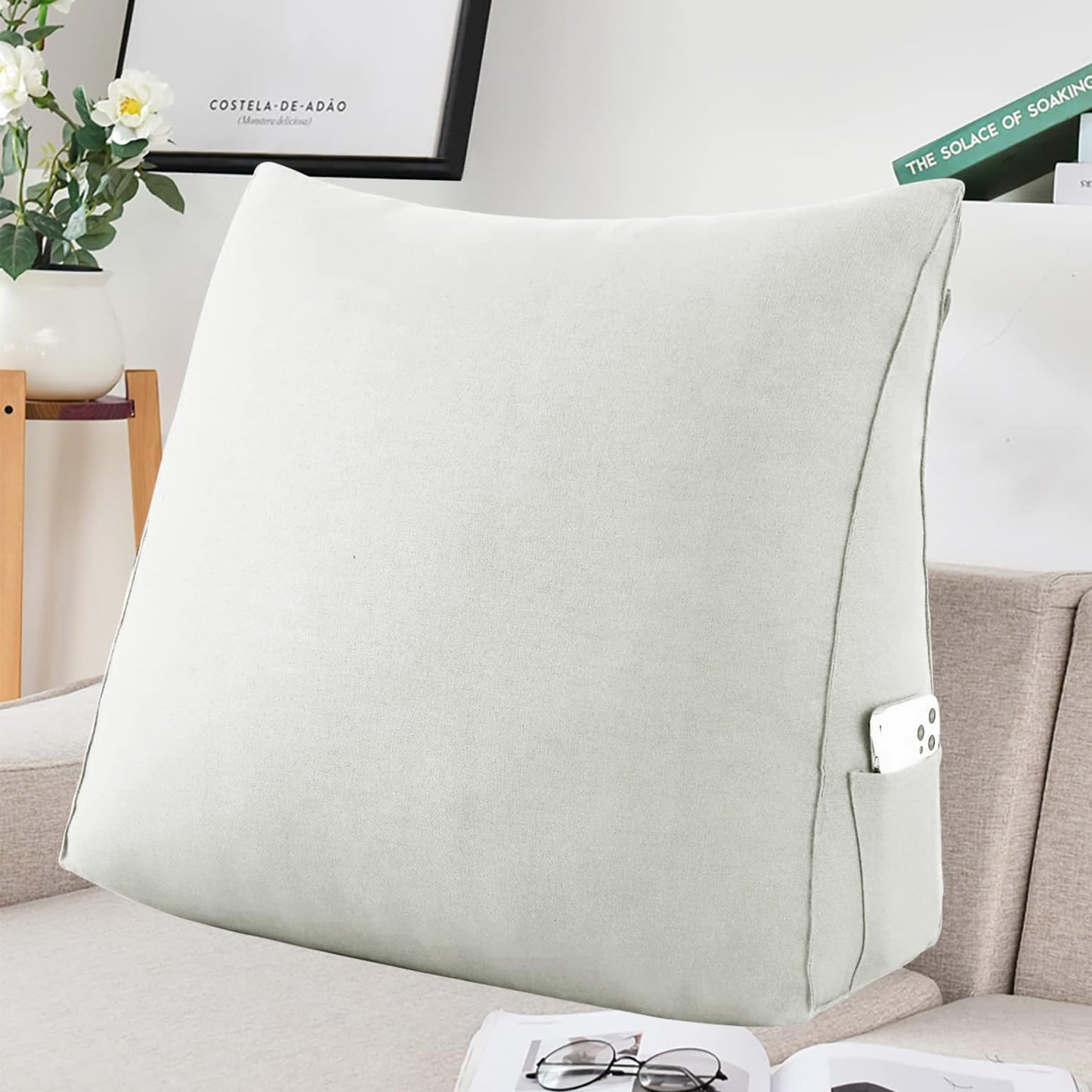 YXCSELL Small Wedge Pillow Headboard Reading Pillow for Sitting Up in Bed Adult Backrest Triangle Bolster Pillow for Couch Daybed Cushion Lumbar Body Support Leg Positioning（Gray, Small）