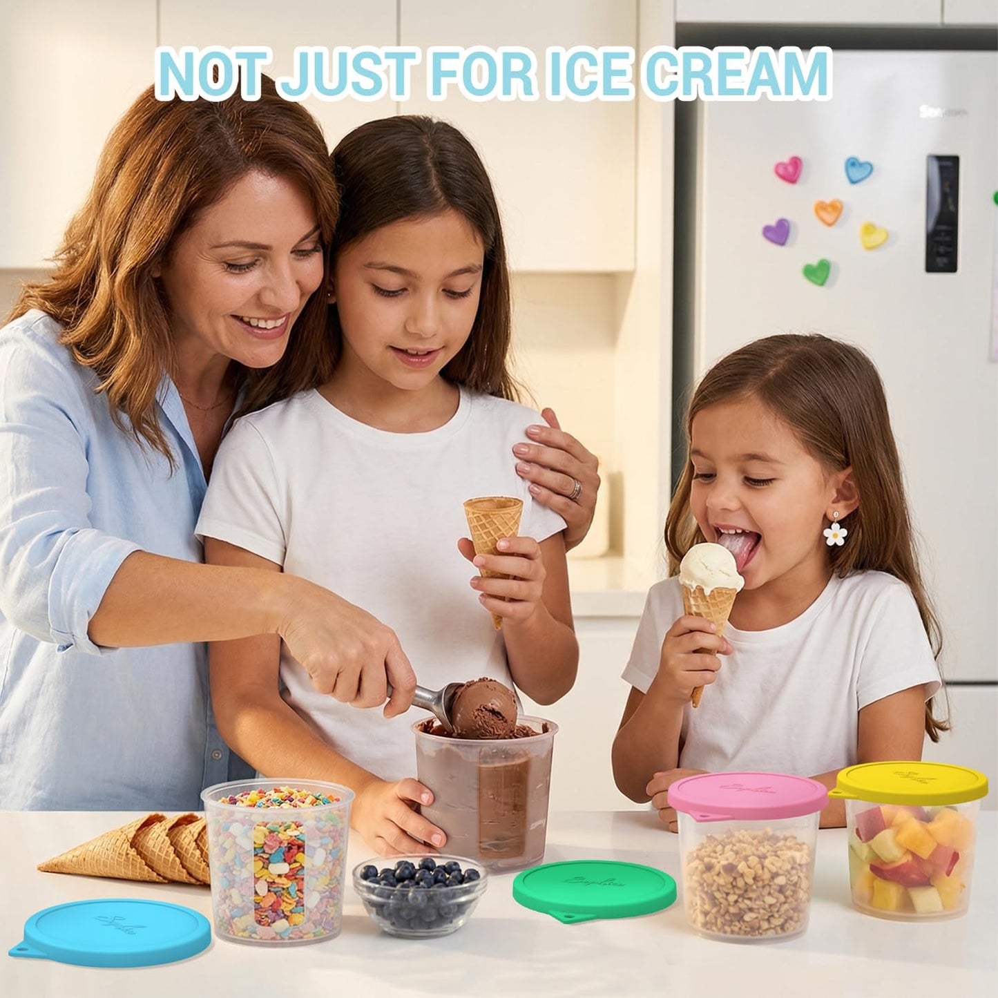 SOPHICO Ice Cream Pint Containers - Airtight Freezer Storage Tubs with Silicone Lids | Medium, 4 Pack
