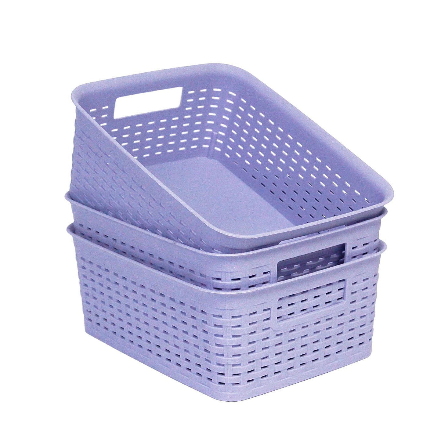 Plastic Storage Baskets for Cabinets, Household Pantry Organization with Handle,Organizer Bins for Room,Bathrooms,Under-Sink,Kitchen (Purple, S-3PACK)