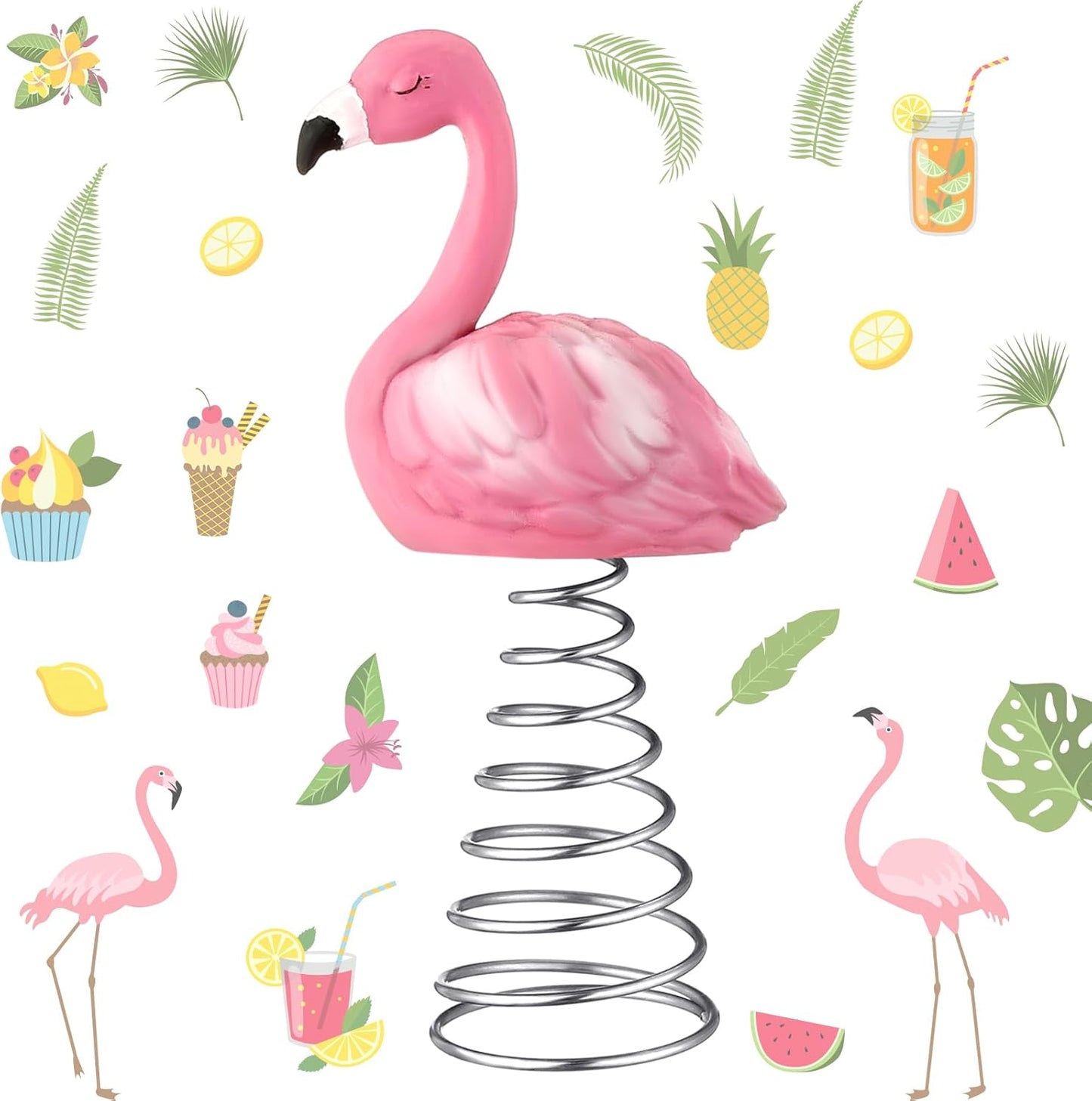 Queekay Mini Flamingo Ornament - 4 Inch Pink Tropical Tree Topper for Summer Parties & Weddings