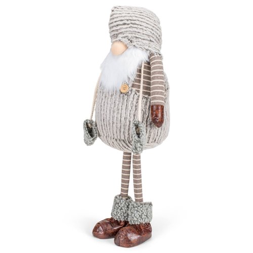 Corduroy Standing Gnome Grey Stripe 26.5 inch Plush Fabric Christmas Figurine