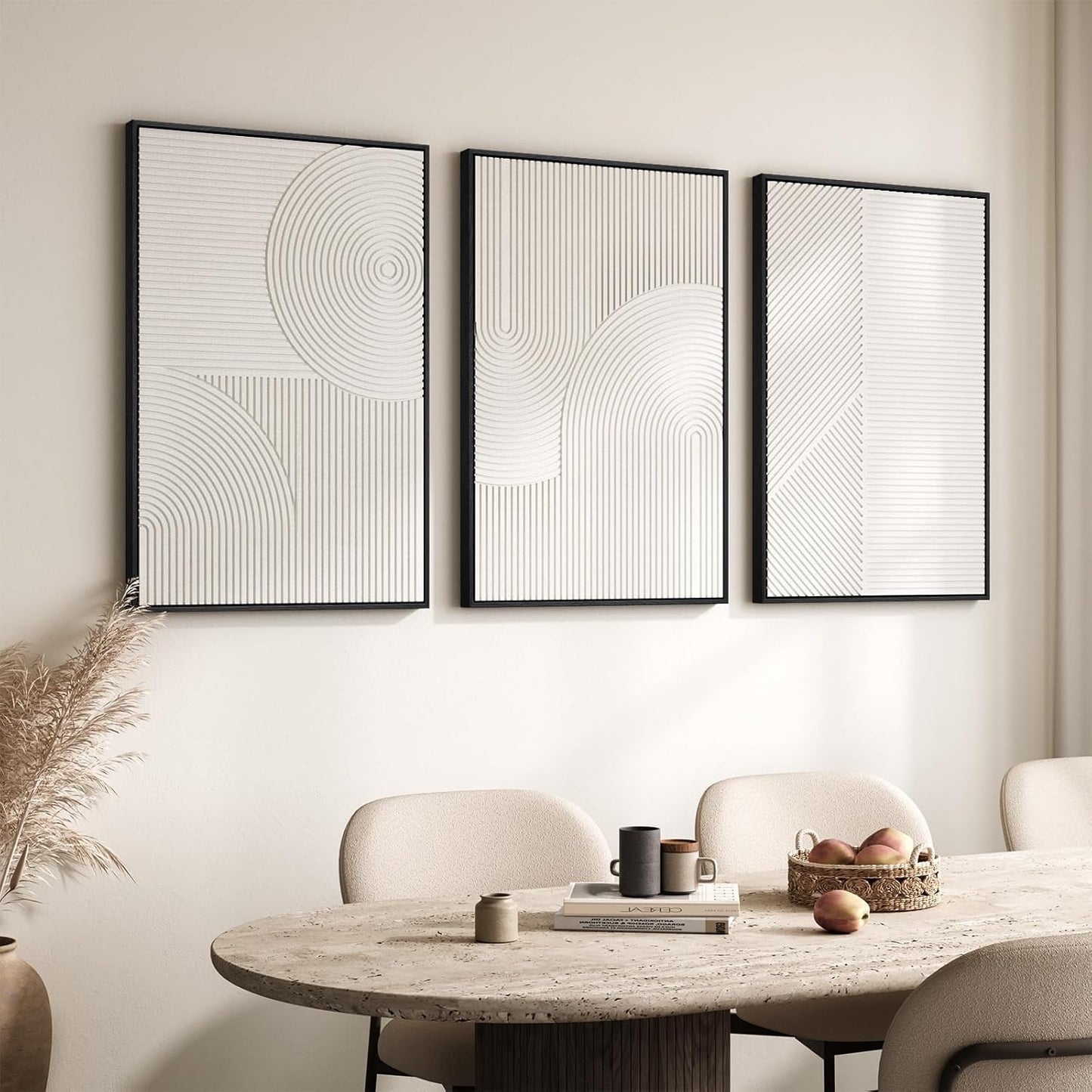 Large Framed 3D Textured Abstract Wall Art - Modern White Geometric Decor | 3-Piece Set for Living Room, Bedroom, Office (24x36 In)