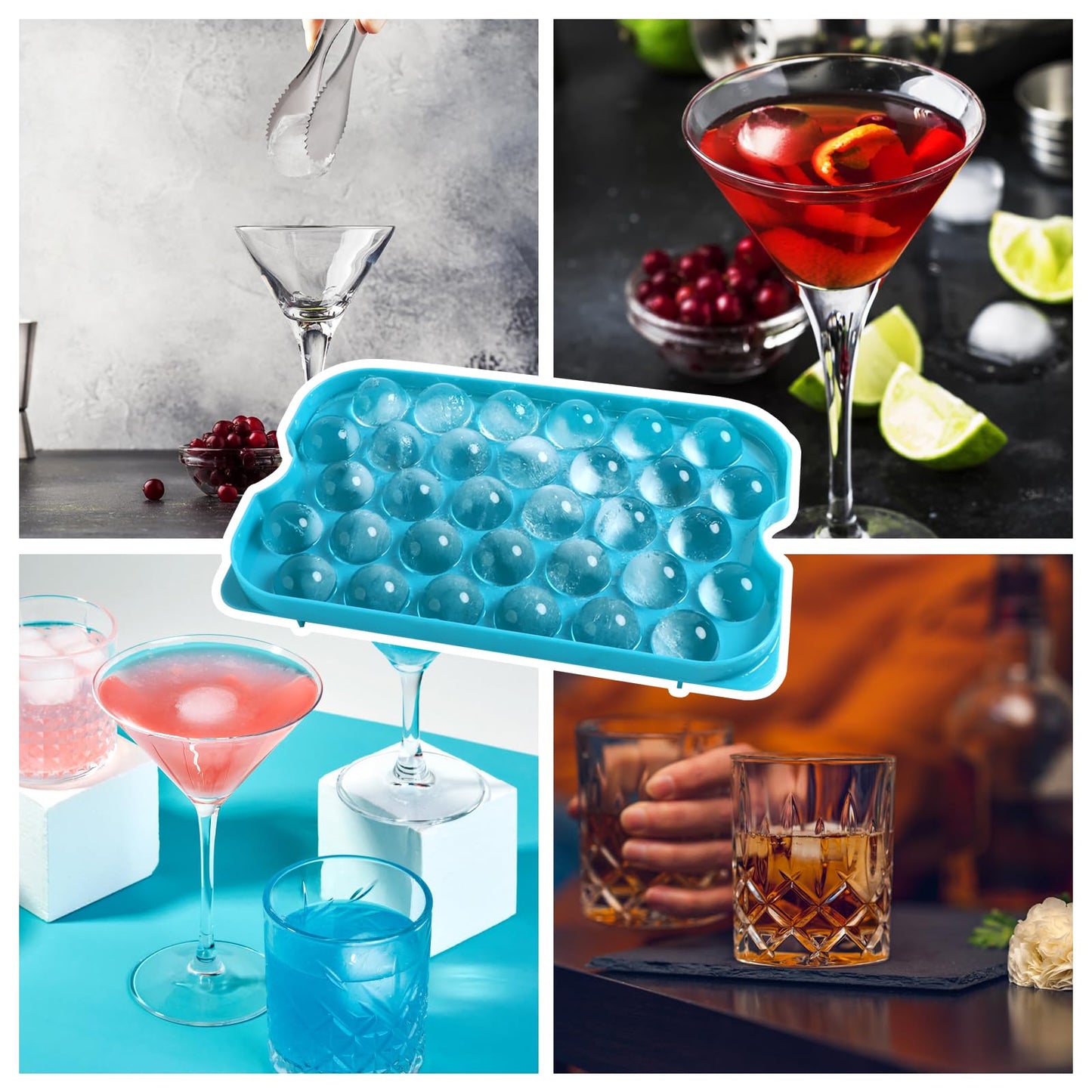 Bangp Ice Cube Tray with Lid and Bin,3 Pack Round Ice Trays for Freezer with Lid,96PCS 0.8" Ice Balls for Chilling Drinks Coffee Juice,Ice Cube Trays for Freezer with Ice Container,Ice Scoop & Tongs