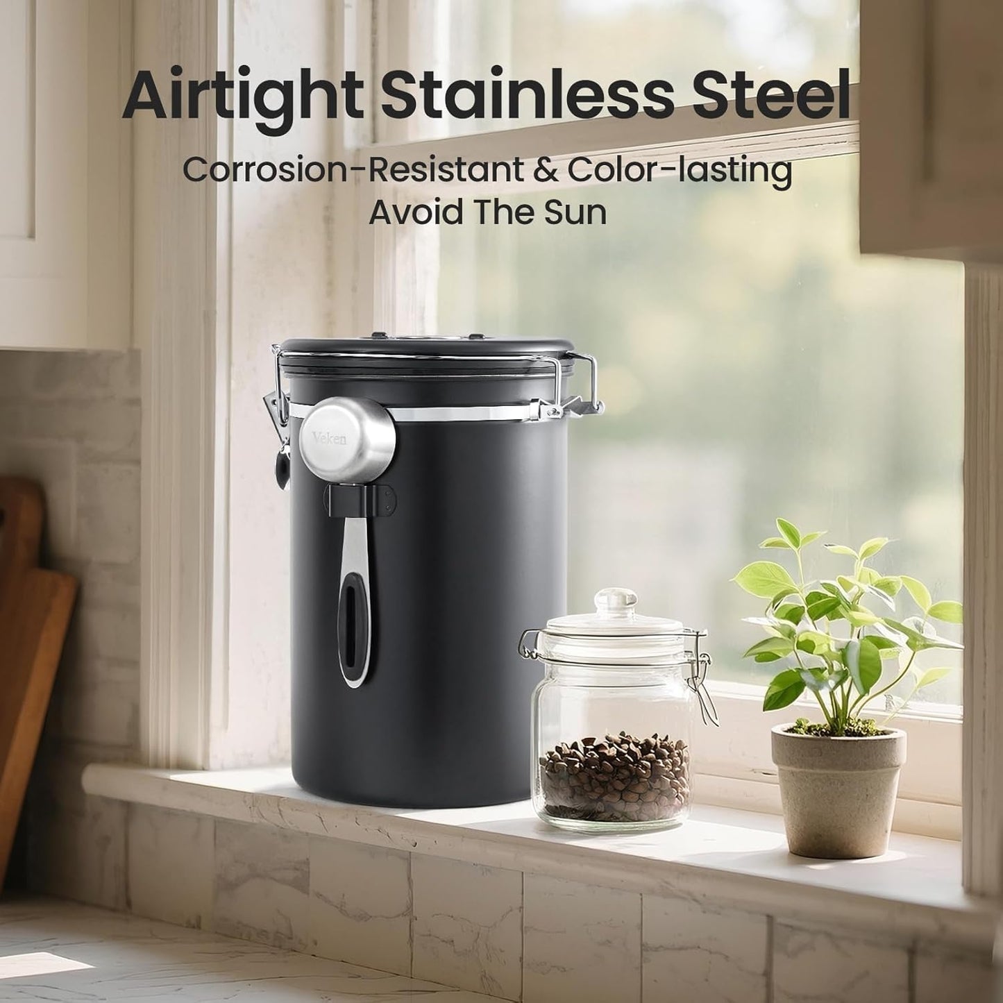 Veken Coffee Canister - Airtight Stainless Steel Food Storage Container | 39oz for Coffee, Sugar, Tea & More