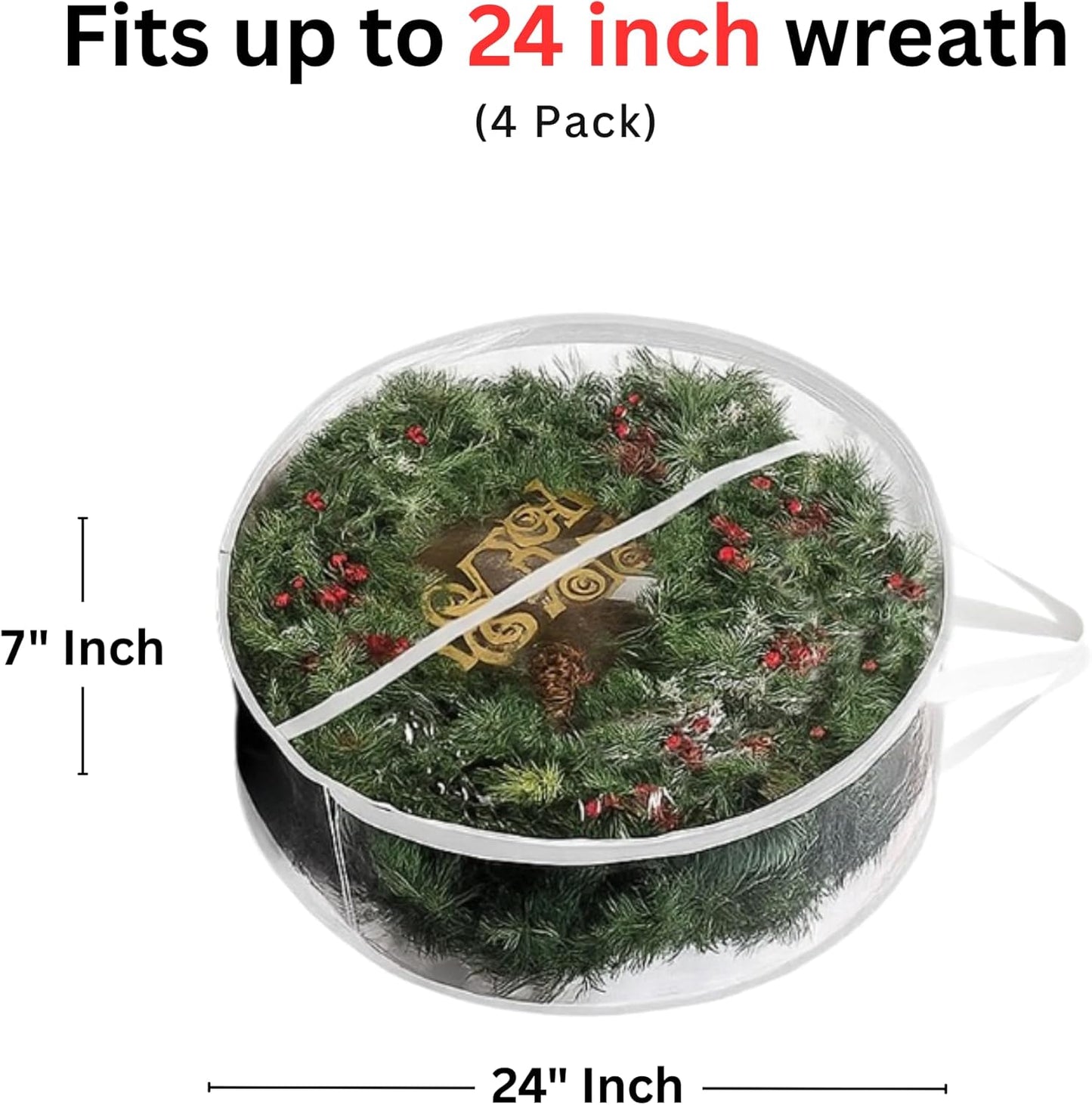 ProPik Christmas Wreath Storage Bag - Waterproof PVC Container for 24-Inch Wreaths | 4 Pack, Clear Design