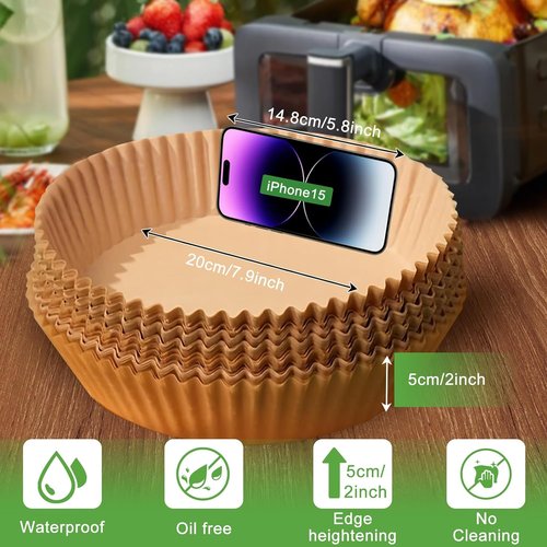Air Fryer Liners - 200PCS Round 8 Inch Non-Stick Parchment Paper | Food Grade for 5-8 QT Air Fryers