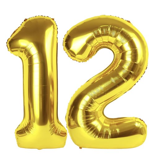Gold Number 12 Balloon 40 inch, 12 Number Balloons, 12th Gold Birthday Decorations, 12 Year Old Girls Boys Golden Party Supplies