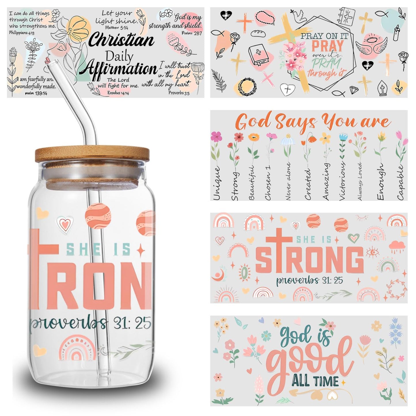 21pcs Cartoon Religious UV DTF Transfer Stickers for Glass Cups, Waterproof Decals, Plastic Self-Adhesive Labels for Bottles and Cups Decoration (Style1-21-Sheet)