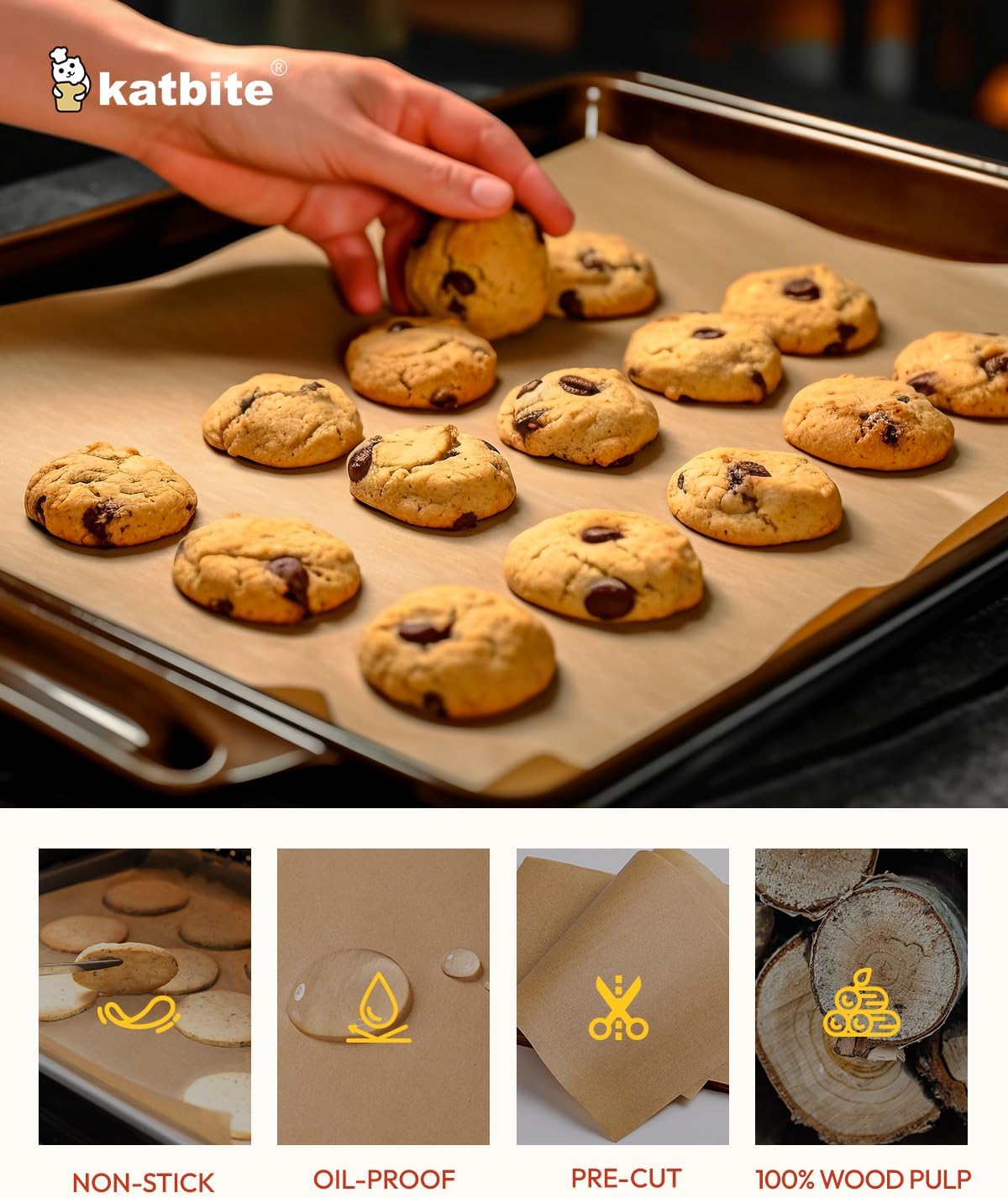 Katbite 200Pcs Heavy Duty Unbleached Parchment Paper Sheets - Perfect for Baking, Cooking & Frying (9x13 Inch)
