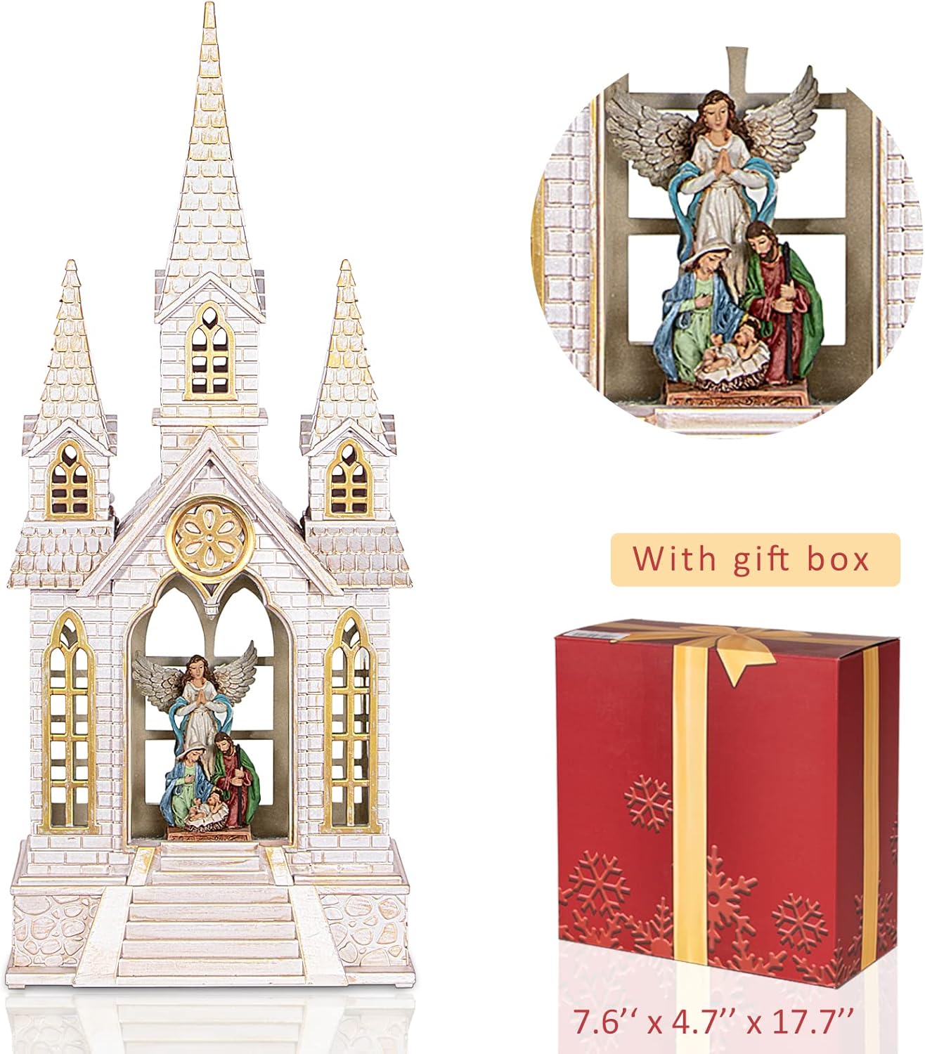 Regine Switzerland Lighted Christmas Snow Globe - Angel Holy Family Nativity Decoration | Musical Glitter Design