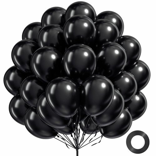 FOTIOMRG Black Balloons 12 inch, 100 Pack Black Latex Balloons for Birthday Graduation Halloween Baby Shower Father's Day Party Decorations