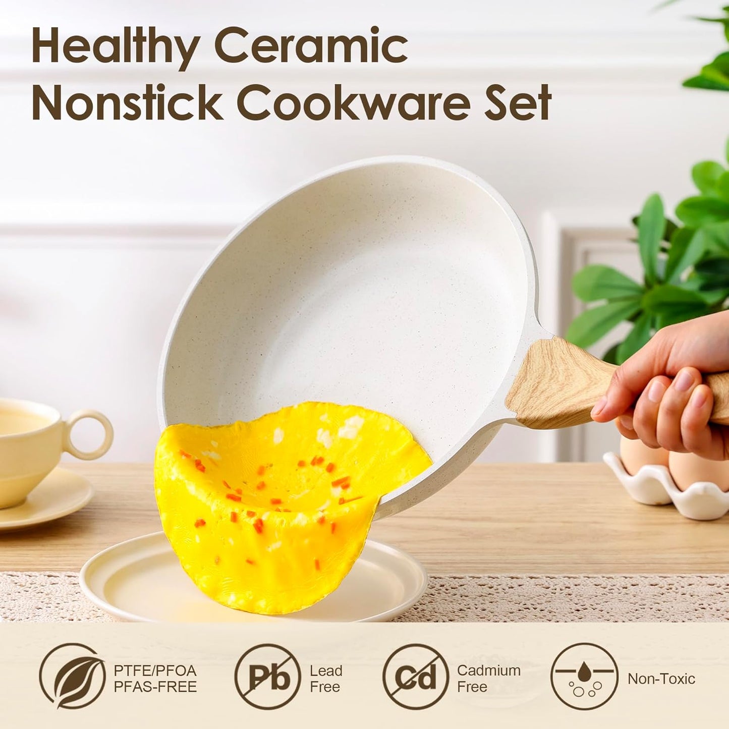SENSARTE Nonstick Ceramic Cookware Set - 23 PCS Healthy Pots & Pans | PFAS & PFOA Free, White