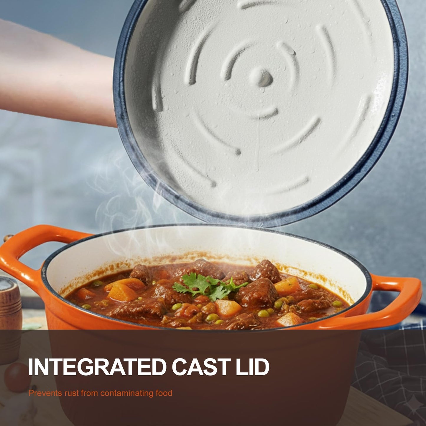 Overmont Enameled Cast Iron Dutch Oven - 5.5QT Pot with Lid Cookbook & Cotton Potholders - Heavy-Duty Cookware for Braising, Stews, Roasting, Sourdough Baking Orange