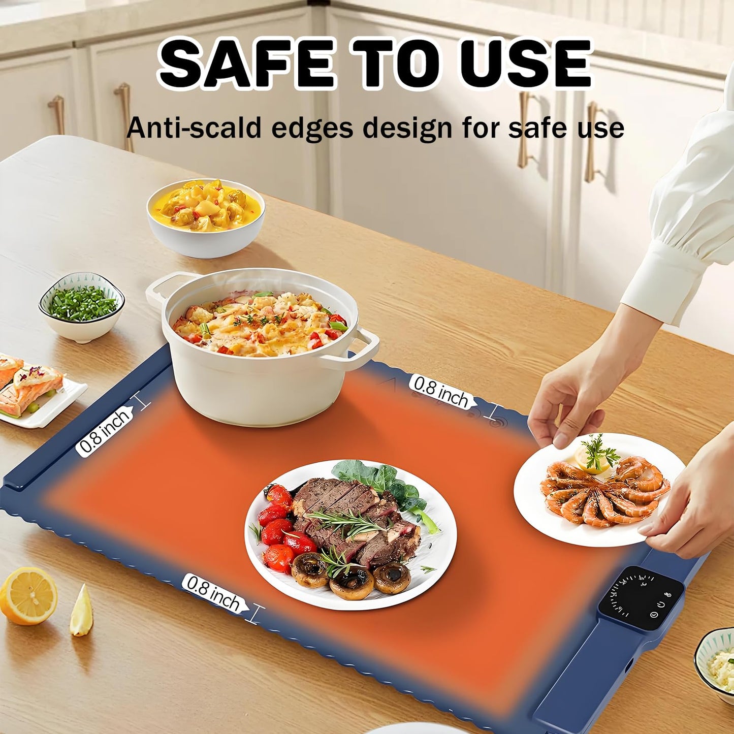 Warming Mat for Food, Electric Warming Tray with 5 Temp-Settings & 2 Hours Timer, Foldable Electric Warming Tray–Roll Up Food Warmers or Thawing