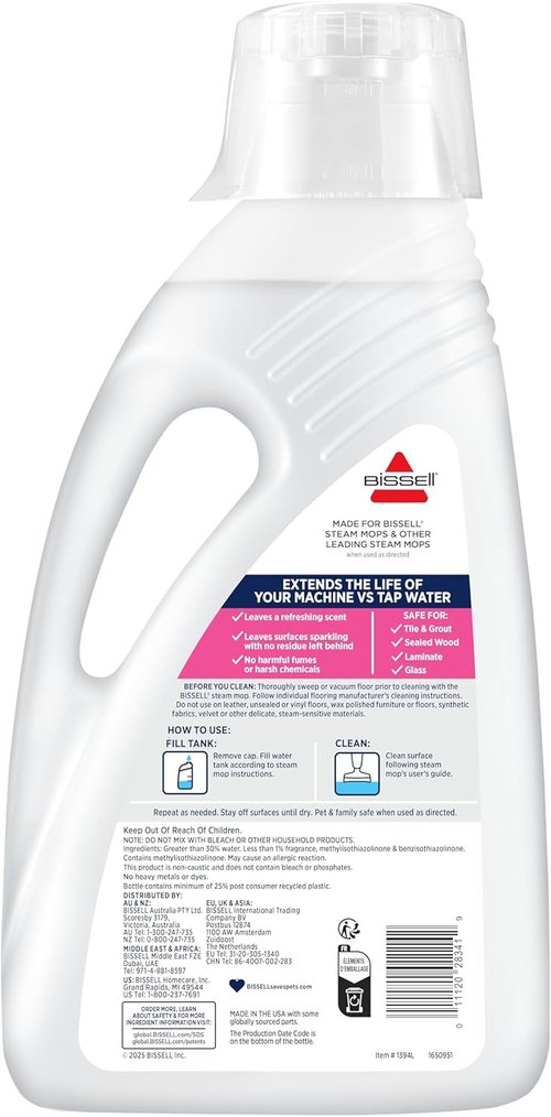Bissell Spring Breeze Steam Water | 80oz Refreshing Cleaning Solution for Steam Cleaners